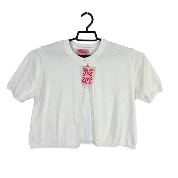 Womens Coco & Shay White Knit Cardigan Sweater Short Sleeve Cotton Polyester XL - Picture 1 of 7